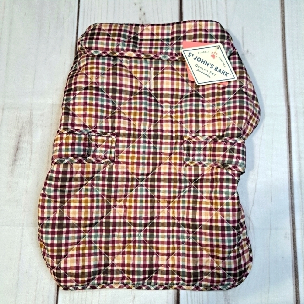 St John's Bark NWT Neutral Plaid Puffer Dog Coat Size Medium